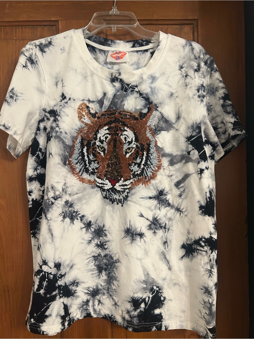 Sequin Tiger Tie-Dye Tee - White & Black